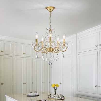 Gold Mini Crystal Chandelier With Five Bulbs Living Room