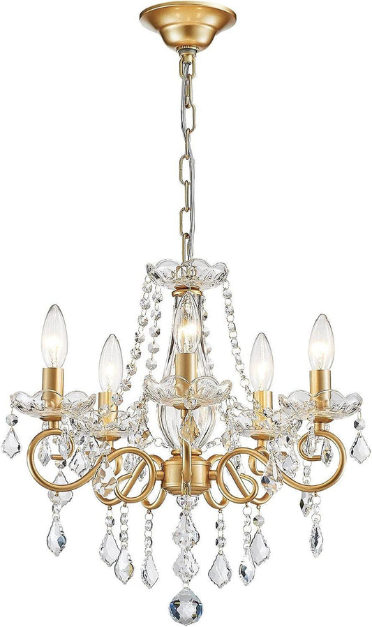 Gold Mini Crystal Chandelier With Five Bulbs Living Room
