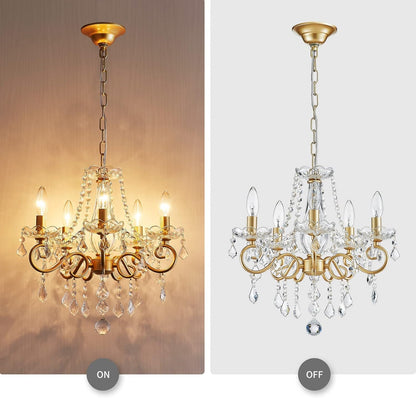 Gold Mini Crystal Chandelier With Five Bulbs Living Room