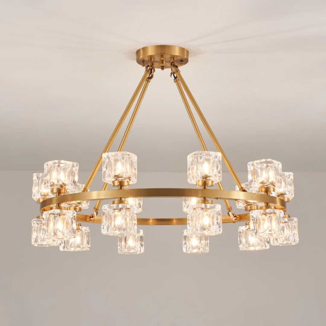 Crystal Cube Gold Chandelier
