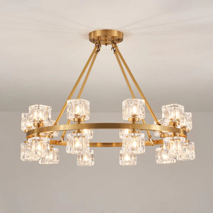 Crystal Cube Gold Chandelier