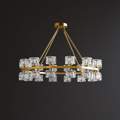 Crystal Cube Gold Chandelier