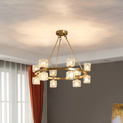 Crystal Cube Gold Chandelier