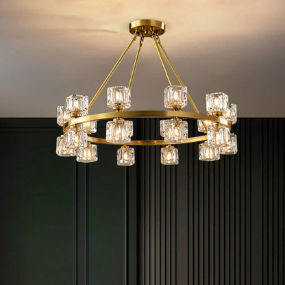 Crystal Cube Gold Chandelier