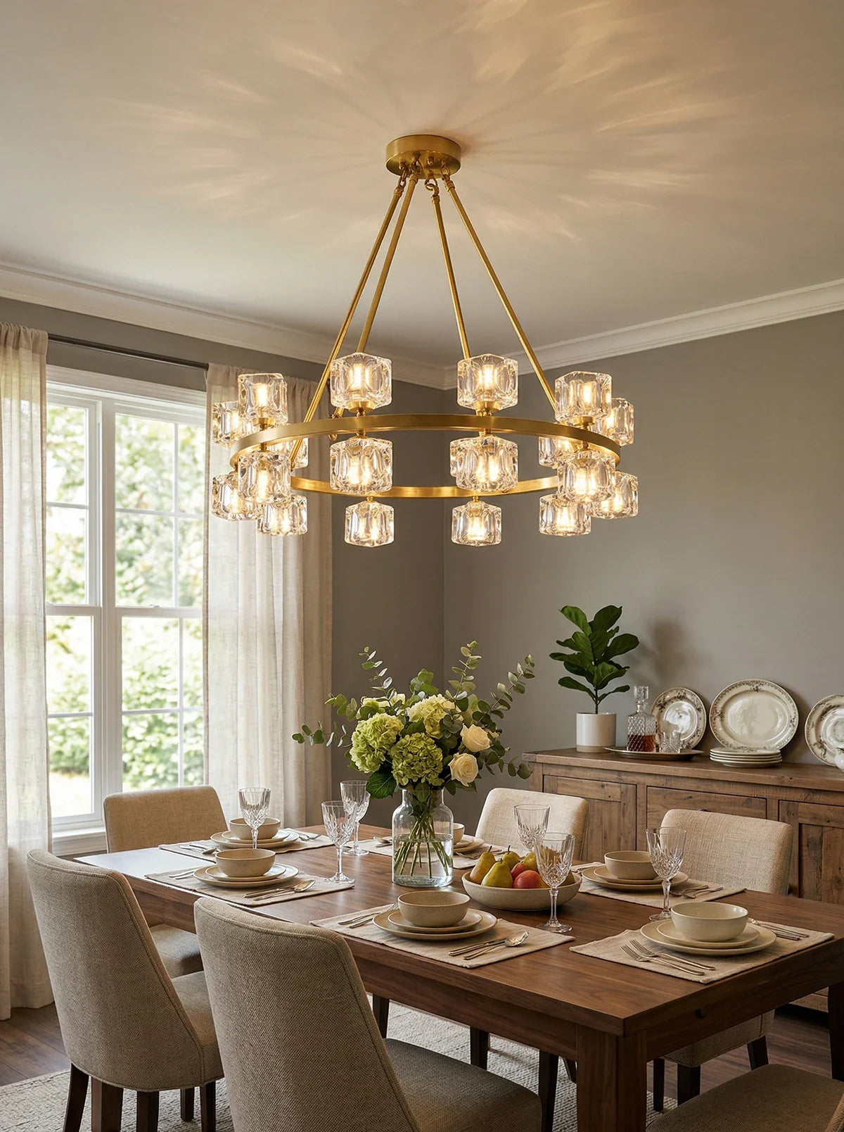 Crystal Cube Gold Chandelier