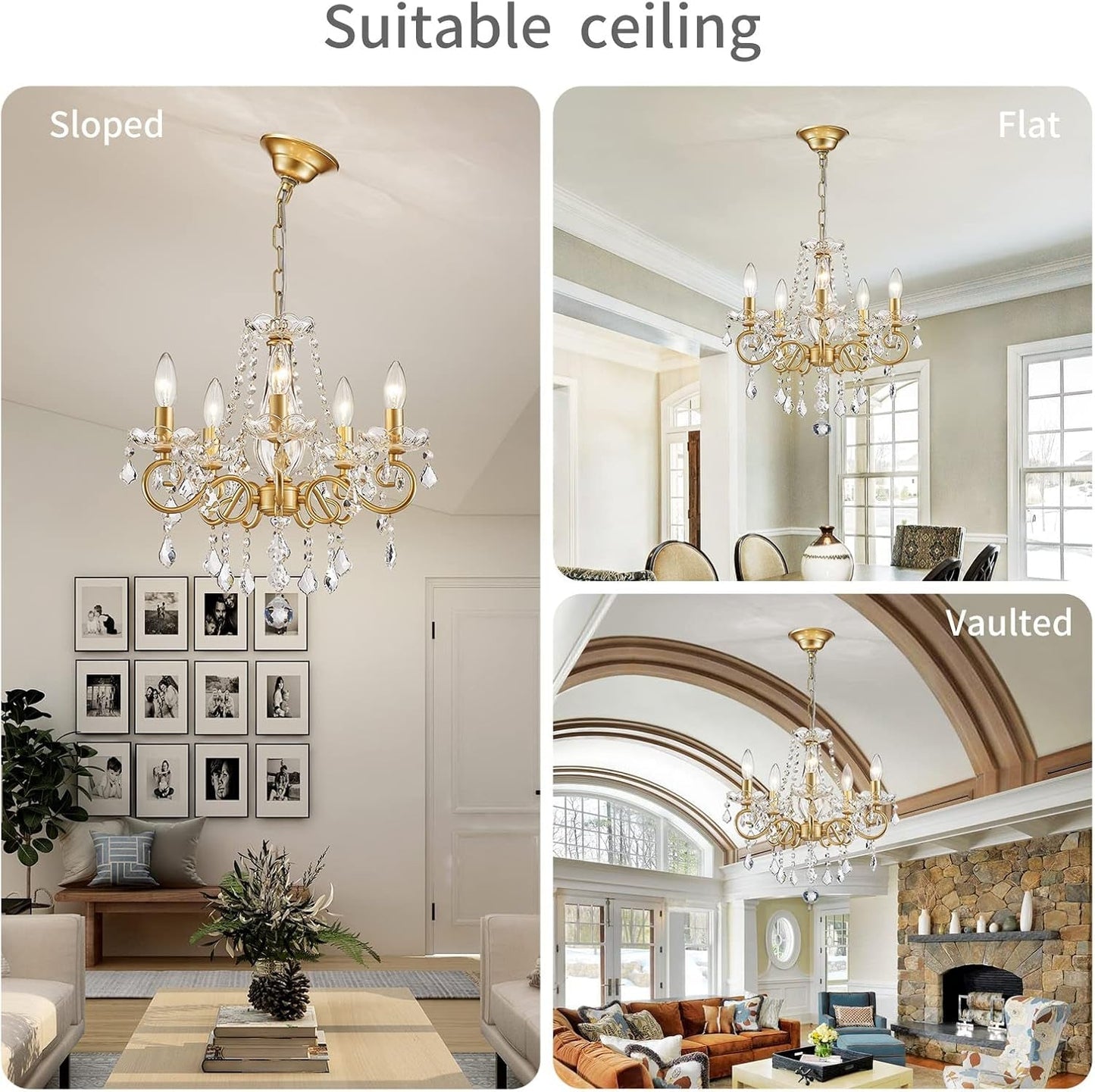 Gold Mini Crystal Chandelier With Five Bulbs Living Room