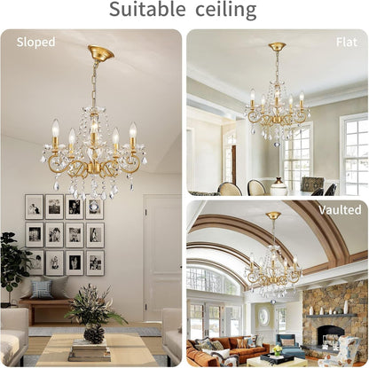 Gold Mini Crystal Chandelier With Five Bulbs Living Room